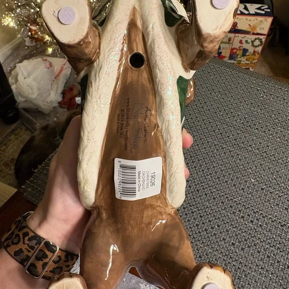 Blue Sky Festive Dachshund Holiday Figurine with Christmas Tree Hat - Picture 5 of 5